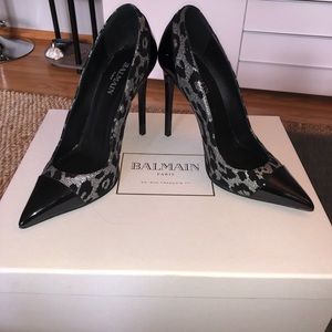 Balmain black and silver leopard print